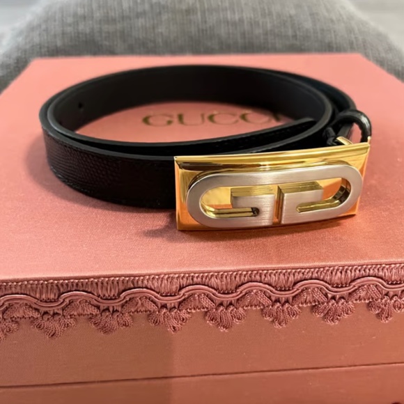 GUCCI G-Plaque Genuine Lizardskin Skinny Belt main image 9